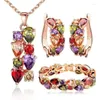 Necklace Earrings Set European And American Jewelry Fashion Droplet Crystal African Bridal Colorful Zircon Three Piece