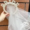 Elegant Full Pearls Headband Princess Headpieces Pageant Prom Party Wedding Sunglasses Veil Bride To Be Short Tulle