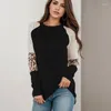 T-shirts Femmes Mode Coréenne Automne Femme Vêtements À Manches Longues Top Léopard Imprimé Pull T-shirt Confort Doux Slim Fit Blouse Femme