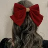 Corrente de veludo arco vinho vermelho primavera clipe feminino grande colher traseira ano natal acessórios para cabelo cabeça hairpin