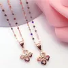 Chains Creative 585 Purple Gold Plated 14K Rose Hollow Flower Pendant Necklace Classic Fresh Engagement Jewelry Gift