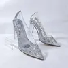 فستان أحذية 2023 أزياء التصميم الإيطالي راينستون الفضة مدببة إصبع القدم الأنيق الأنيق حفل زفاف الزفاف السيدات عالية الكعب الكعب