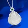 Kettingen De S925 Zilver Ingelegde Myanmar Natuurlijke Schuim Jade Boeddha Hanger Met Hoge Witte Merg Ketting