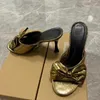 Сандалии TRAF, женские золотистые босоножки на высоком каблуке с бантом, сексуальные шлепанцы на каблуке с закругленным носком, шикарная уличная обувь на каблуке