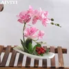 Noel Dekorasyonları Orkide Bonsai Pot Bitki Yapay Phalaenopsis İpek Bez Simülasyon Seramik Vazo ile Çiçek Düzenlemesi 231215