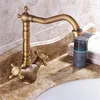 Bathroom Sink Faucets Dual Handles Basin Faucet Brass Bronze Finished Mixer Taps 360 Rotation Antique