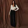 Pantaloni da donna Casual vestibilità ampia Gamba larga in velluto elegante con tasche a vita alta per pantaloni lunghi da indossare in ufficio