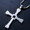 Nouveau collier hip hop rapide furieux pendentif Dominic Toretto croix haut 14 K or blanc avec pendentif en cristal pour hommes cadeau