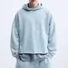 Vintage Wash Bluza W 100% bawełniana Zwycięska Drop Rame RAME RAM Cropped Hoodie Streetwear Pullover Blue dla mężczyzn