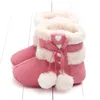 Bottes d'hiver pour bébés filles, semelle souple antidérapante, nœud mignon en peluche, Pom, neige, chaud, chaussures de berceau pour nourrissons