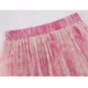 Skirts BabYong Aesthetic Print Fluffy Tutu Tulle Long For Women 2023 Patchwork Tiered A Line High Waist Pleated Maxi Skirt Female