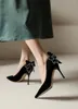 Scarpe eleganti da donna Calzature estive Tacco alto per le donne 2023 Strass con diamanti con fiocchi Cristalli Stilito da sera Punta a punta A E