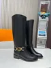 2023 New Women Westside Flat Bottom High Barrel Boots Classic Printed Metal Buckle Over the Knee Knight Boots Anti Slides Sole Ladies Knee Boots SIZE 35-42