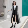 Women's Trench Coats Style High End Mid Length Contrast Print Panel Suit Collar Windbreaker Coat MC37990138