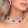 Naszyjnik Zestaw Stonefans Rhinestone Purple Elegant Bride Wedding Vintage Bridal Jewelry Wysokiej jakości Akcesoria Kobiety