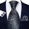 Neck Ties HiTie Luxury Necktie Black Men's Tie Glod Collar Pin Paisley Handky Cufflinks Set For Men Wedding High Quality 231214