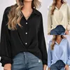 Kvinnors blusar 2024 Spring Autumn Long Sleeve Button Up Shirt Women Korean Style Solid Shirts Lose Office Ladies Elegant For