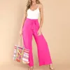 Kvinnors byxor 2023 Solid Color Wide Ben Loose Fashion Ladies Strappy Casual Trousers Culottes for Women Plus Size Flare