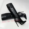 Сапоги Кожаные ботинки на шпильке длиной до колена на остром лакированном высоком каблуке, зимняя модная дизайнерская обувь большого размера 231214