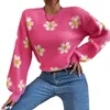 Autumn and Winter New Plant Flower Pattern Loose Pullover Knitted Crew-neck Sweater