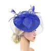 Fascinateur de fête de thé bleu Royal pour femmes, chapeau de Derby du Kentucky, boîte à pilules, pince à cheveux, bandeau pour robe de mariée Sinamay