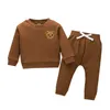 Clothing Sets Spring And Autumn New Boy's Bear Embroidered Medallion Round Neck Lsleeve Sweatshirt + Knitted Ribbed Casual Trousers Set