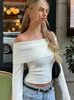 Suéteres femininos moda branco fora do ombro camisola de malha para mulheres casual slash neck manga longa jumpers 2023 outono senhoras comutar malhas 231215
