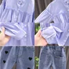 Clothing Sets Baby Girl Clothes 0-5Y Spring and Autumn Girls Fashion Suit Cotton Solid Color Shirt + Love Jeans Girls Clothing Two Piece Set R231215