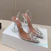 Amina Muaddi Begum Crystal-Embellished Buckle PVC Pumps Sandals Luxury Designers Dress Shoe本物の牛ひもsole9.5cm女性Sパーティーシューズファクトリーフットウェア