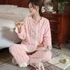 Women's Sleepwear Sweet Velvet Full Sleeve Pajamas Loungewear Set Winter Flannel Fairy Tank Tops Shorts 2 Pieces Sets Kawaii Nightwear