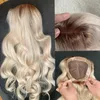 Syntetiska peruker 6 20 tum ombre färg Human Hair Topper Blond Pu Mono Base 100 Remy Piece Skin Clip in 4 613 Toupee for Women 231214