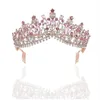 Couronne de diadème de mariée en cristal Rose, style Baroque, avec peigne, voile de bal, bandeau, accessoires pour cheveux de mariage, 211006237w