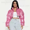 Women's Down Parkas Pink Reflective Puffer Jackets Crop Bubble Winter Puff Coats Y2K Streetwear Clothes 2023 Women Cropped Black Bubble Jackets T231215