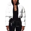 Women's Trench Coats Winter Warm Thick Patent Leather Women Short Parkas Fashion Black Cotton Padded Lady Down Jacket Elegant Hooded