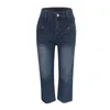 Jeans Womens estilo calça de retalhos de pegadas largas de pegadas largas calças verticais longas calças de tubo vertical