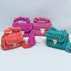 Crochet gland épaule t-shirt fil créatif main Crochet sac à main arc-en-ciel sac à la main Crochet sac dames Crochetbbag FMT-4062