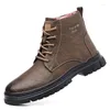 Boots Men Shoes 2023 Autumn Winter Thick Sole Warm Leather With Cotton British Style Trendy Fashionable Short Work