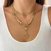 Anhänger Halsketten Lacteo Punk Gold Farbe CCB Perlen Charm String Halskette mit Stern Quaste Choker Für Frauen Schlüsselbein Kette Coole schmuck