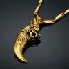 14k Yellow Gold Dragon Head Pendant Necklace Wolf Tooth Amulets And Talismans Cool Necklace For Women And Men