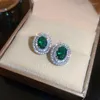 Boucles d'oreilles pendantes en forme d'émeraude artificielle pour femmes, pavé de Cz blanc, ovale, vert, classique, Simple, strass, boucle d'oreille de luxe pour mariage