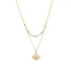 Pendant Necklaces Ins Style Stainless Steel Shell Beads Double Layer Devil's Eye Gold-plated Fashion Necklace Jewelry