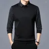 Men's Polos T-shirt Turn-down Collar Spring Autumn Long Sleeve Button Stripe Print Fashion Polo Tees Casual Tops