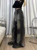 Damesbroeken Amerikaanse retro gewassen zwarte lange broek Baggy elastische taille Veters met wijde pijpen Koreaanse mode Y2k streetwear gothic