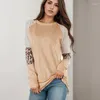 Kvinnors T-skjortor Koreanska mode Autumn Woman Clothing Långärmad topp Leopard Tryckt Pullover T-shirt Komfort mjuk Slim Fit Blue Female