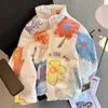 Women's Trench Coats Korejpaa Hand-painted Flower Graffiti Winter Jacket Women Korean Fashion Coat Parka Mujer Sweet Warm Clothes Outwear