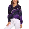 Blouses pour femmes Blouse en marbre violet abstrait imprimé liquide rétro personnalisé femme à manches longues rue mode chemise été haut surdimensionné