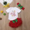 Комплекты одежды My First Christmas Одежда для маленьких девочек Комбинезон с надписью + красные многослойные тюлевые шорты + повязка на голову Новогодний костюм 2023 года Детский рождественский наряд R231215