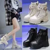 Boot Ankle Boots Autumn Wedges Platform Gothic Sneakers Winter Leather Warm Plush Motorcycle Woman Rivet 9CM High Heels 231214