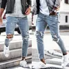 Mäns jeans 2023 Fashion Street Style Ripped Skinny Men Vintage Solid Denim Trouser Mens Casual Slim Fit Pencil Pants 231214