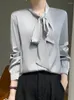 Women's Blouses Spring And Autumn Thin Acetate Satin Bowtie Ribbon Shirt Commuter Light Luxury High Grade Long Sleeve Temperament To